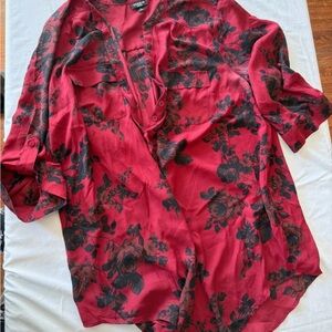 torrid Red Blouse with Black Floral Print